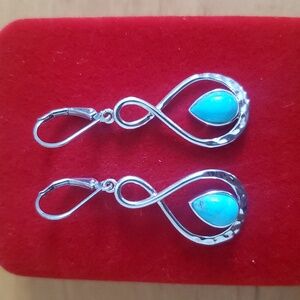 925 BBJ Sterling silver infinity earrings with turquoise stone , New